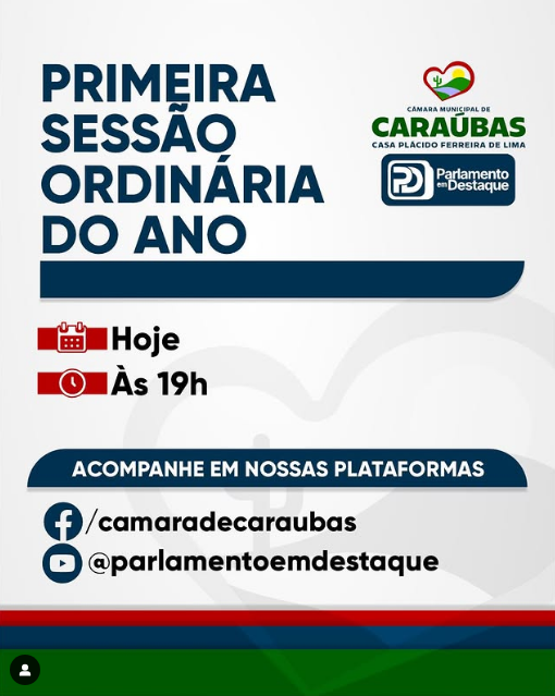 Câmara de Caraúbas realiza primeira Sessão Ordinária do ano nesta noite às 19h